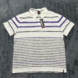 Tony Hawk Mens XXL White Purple Striped Short Sleeve Polo Shirt HAY22K38023
